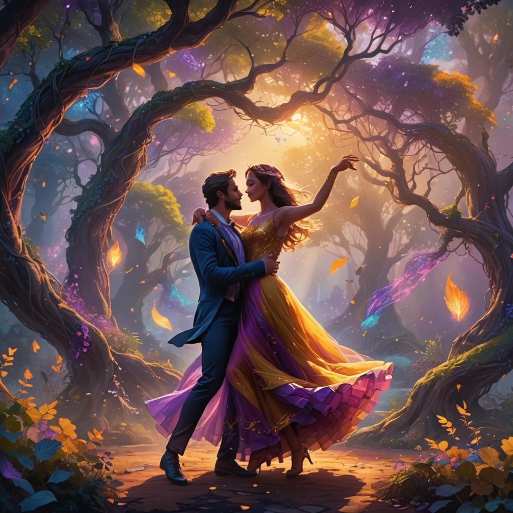 Couple Dancing in Vibrant Fantasy World Concept Art
