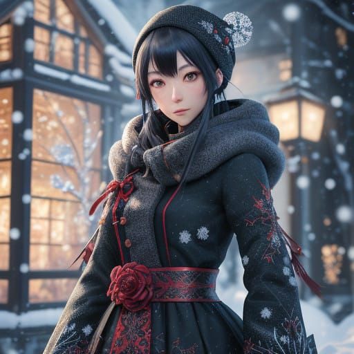 Serene Christmas Eve Anime Girl