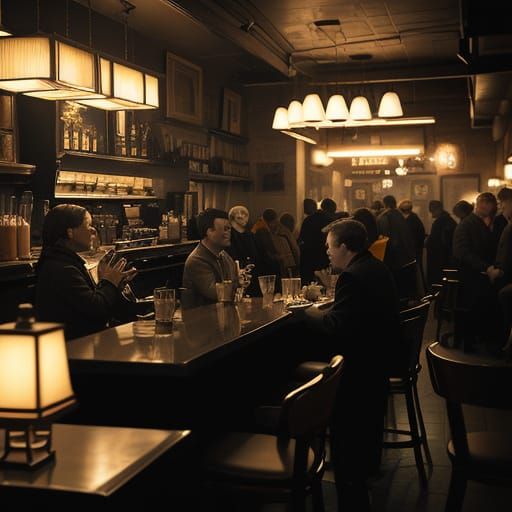 Film Noir Coffeeshop Scene with Deep Shadows