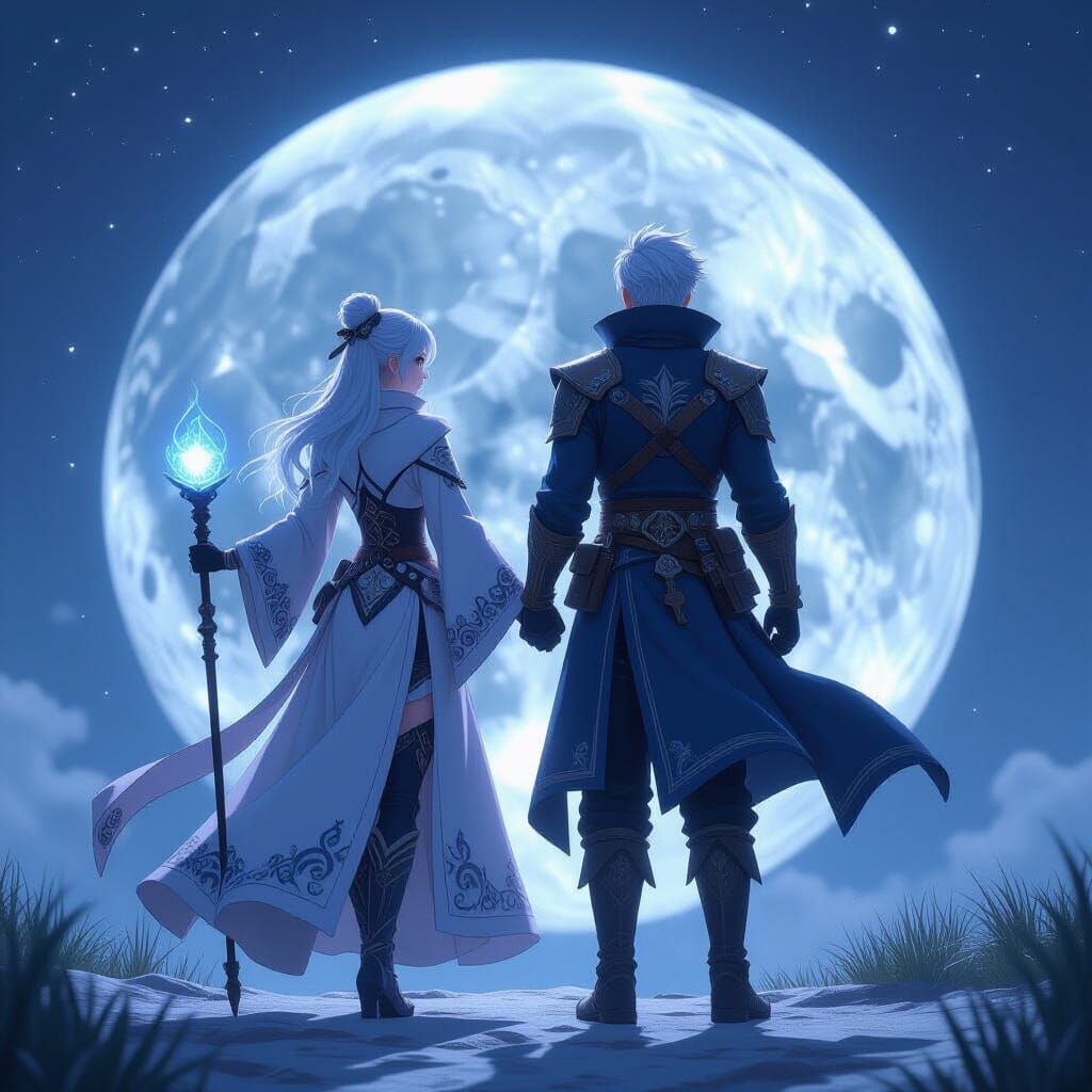 Pyromancer & Moon-Touched Wanderer in 3D Anime Style