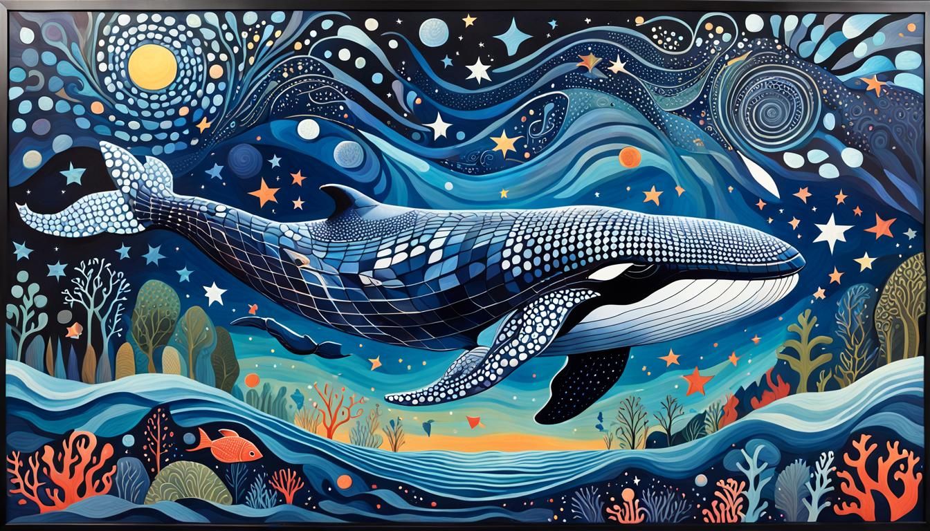 Op Art Whale in Starry Ocean