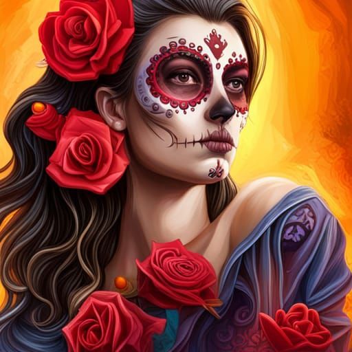 Hyperrealistic Día de los Muertos Portrait in Splash Art