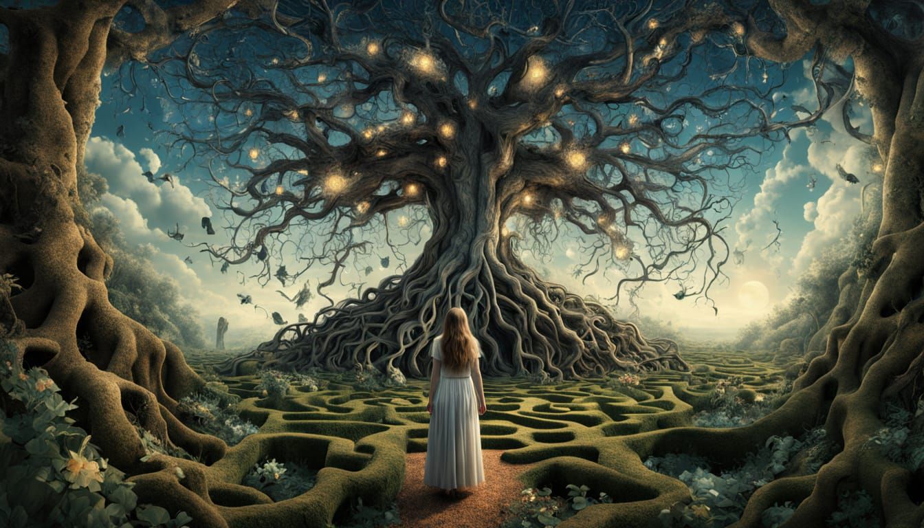 Dreamlike Goddess in a Labyrinth of Light
