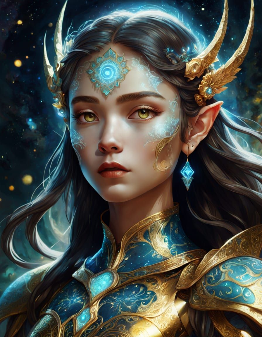 Celestial Elf Priestess in Gold Armor
