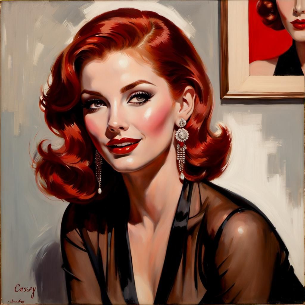 Redhead in London Flat, Vintage Oil Painting