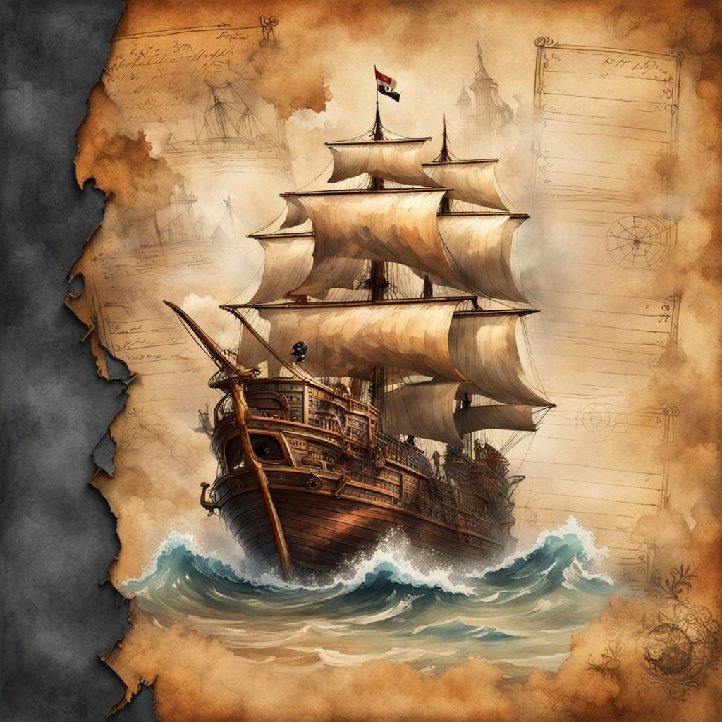 Pirate in Indian Habit on Vintage Watercolor Page