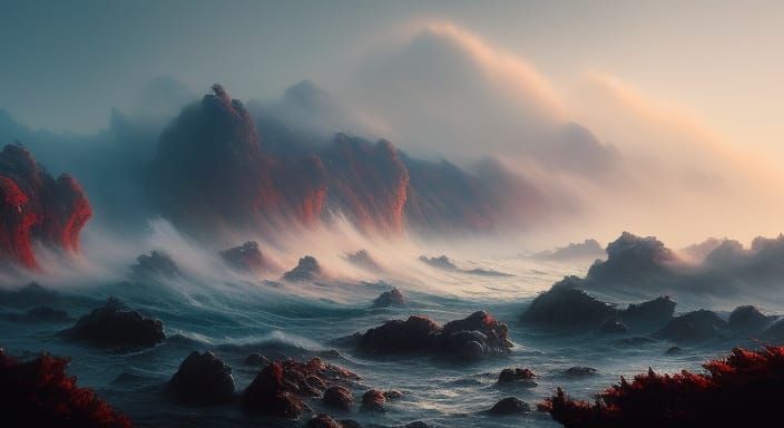 Misty Ocean Fogscape in Digital Painting Style