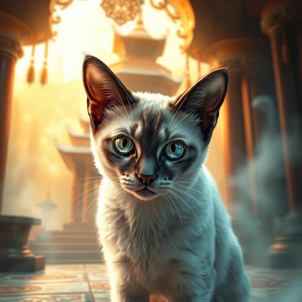 Mystical Siamese Cat in Dreamlike Setting