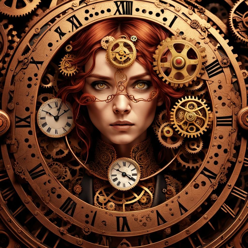 Steampunk Woman's Face Transforms into Clockwork