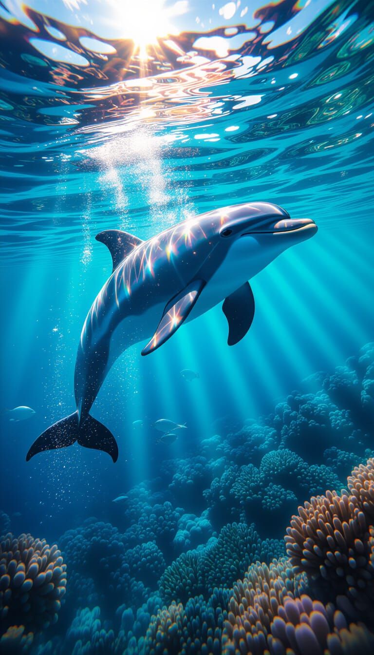 Gemstone Dolphin Leaping in Hyperrealistic Fantasy Art