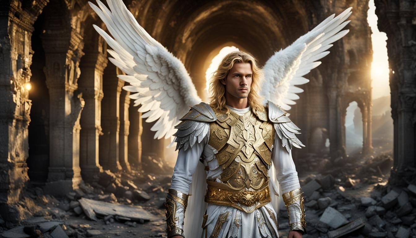 Angelic Warrior in Desolate Ruins