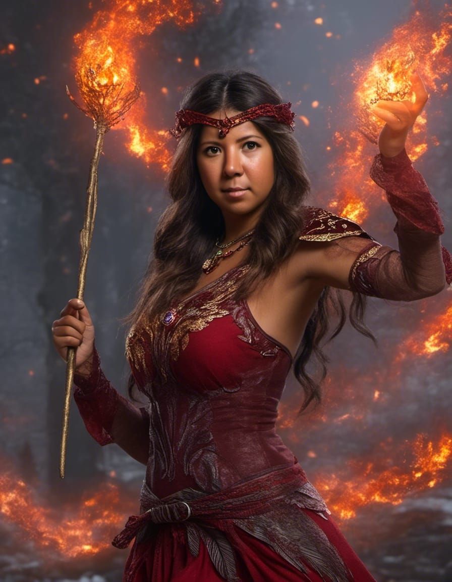 Powerful Fire Witch Sorceress Portrait