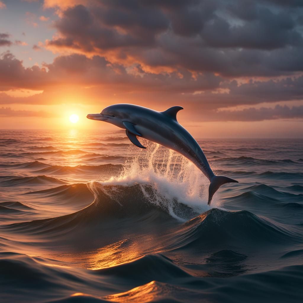 Dolphin Sunset Jump: Detailed Matte Painting