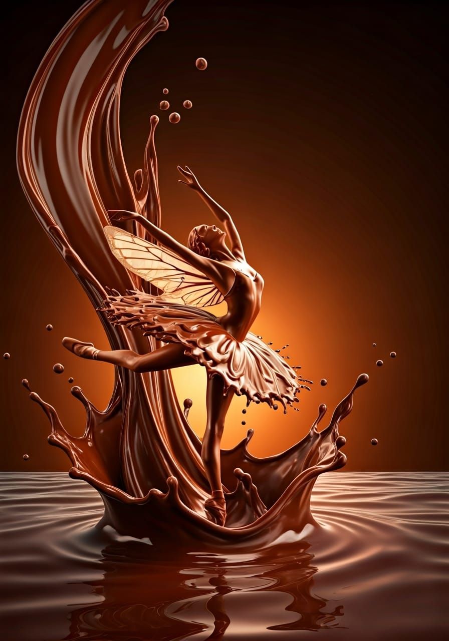 Chocolate Fairy Ballerina Dancing in Chocolate Ocean