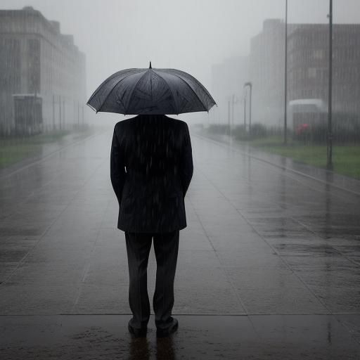 Solitary Man Hiding Tears in Rain