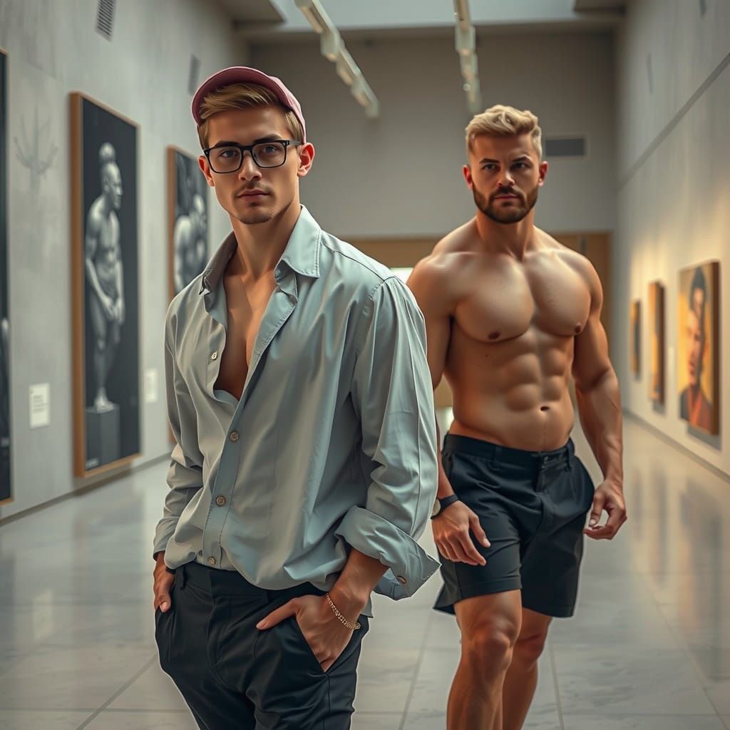 Two Men in Modern Museum: Silent Tension