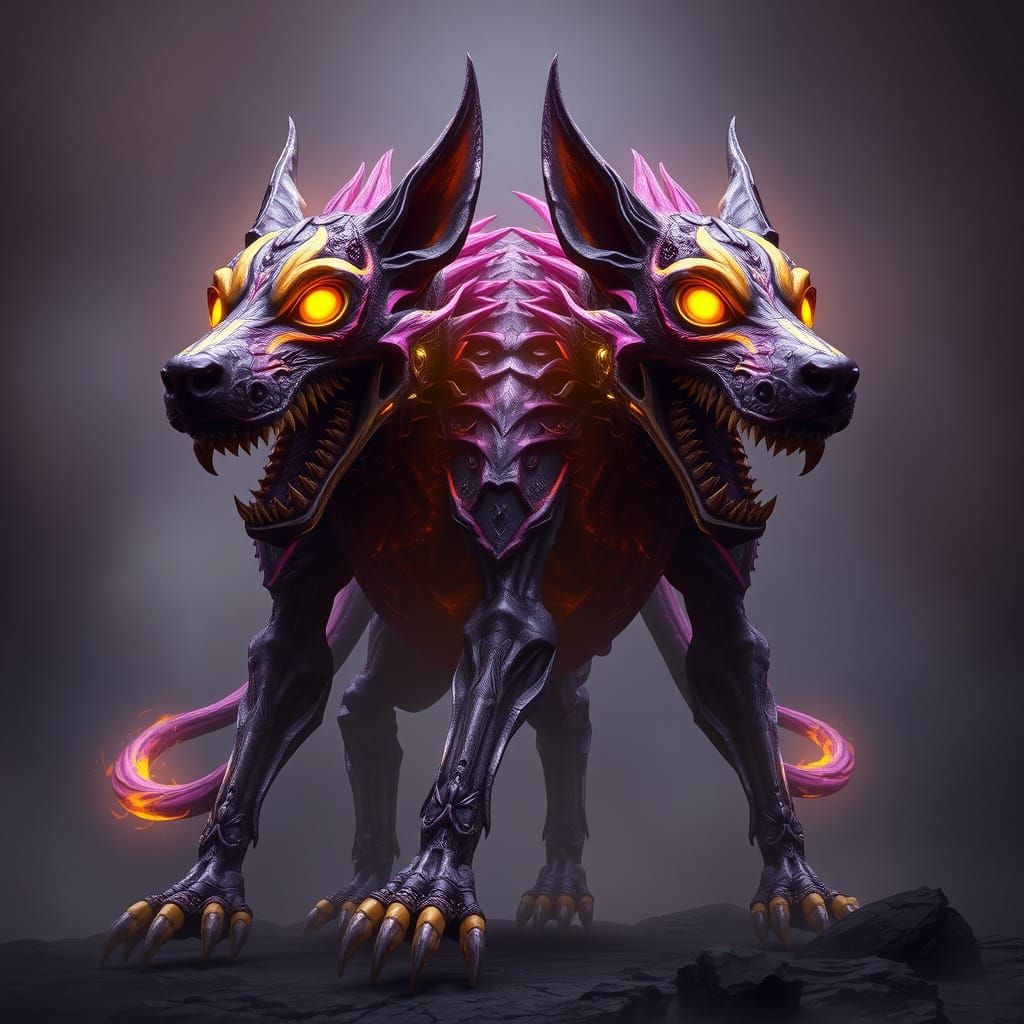 Two-Headed Hound in Dark Fantasy Style