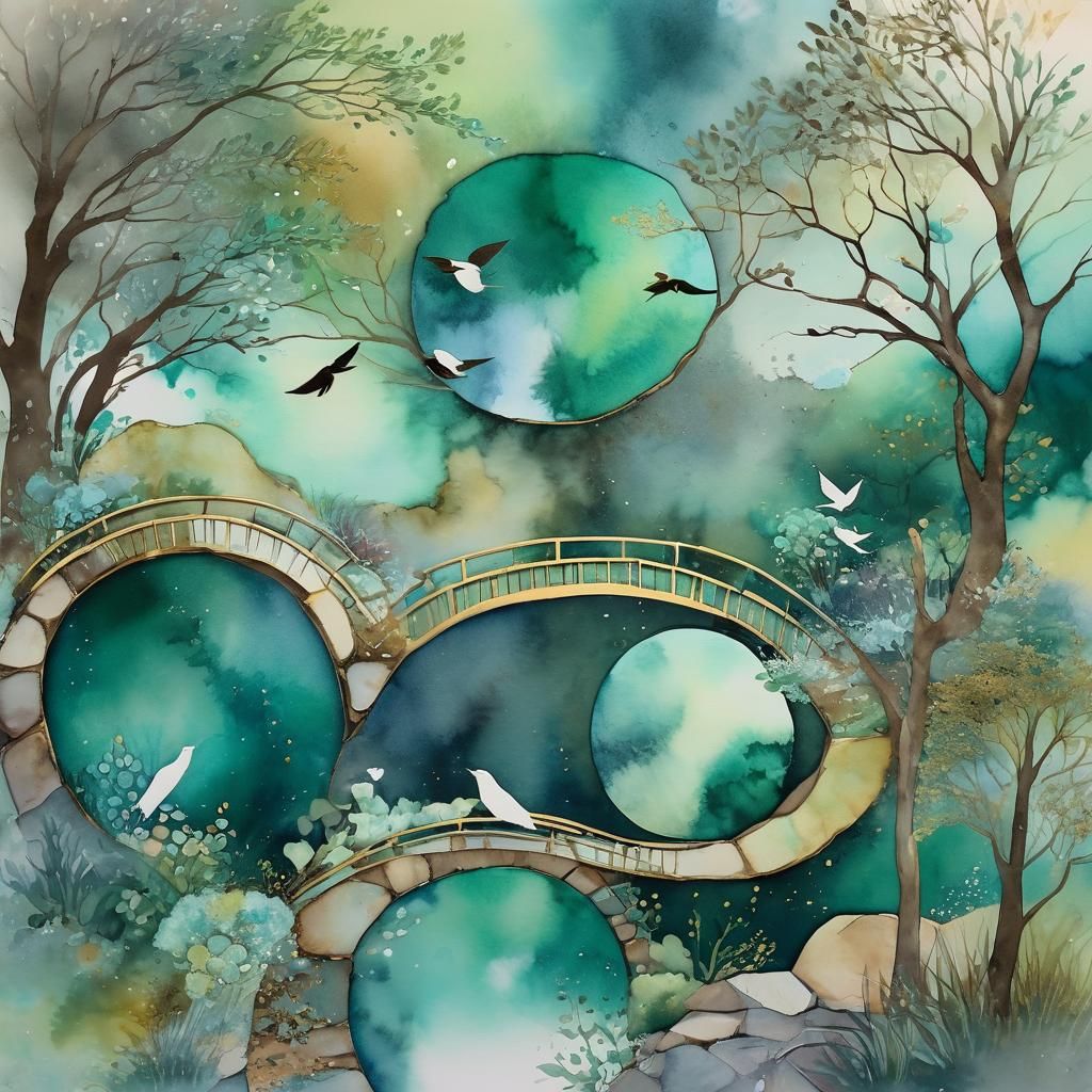 Serene Ying Yang Pathways in Watercolor and Alcohol Ink