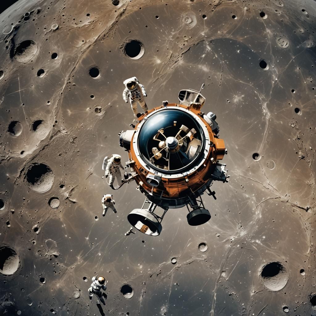 Apollo 11 Spacecraft in Lunar Orbit: Surreal Concept Art