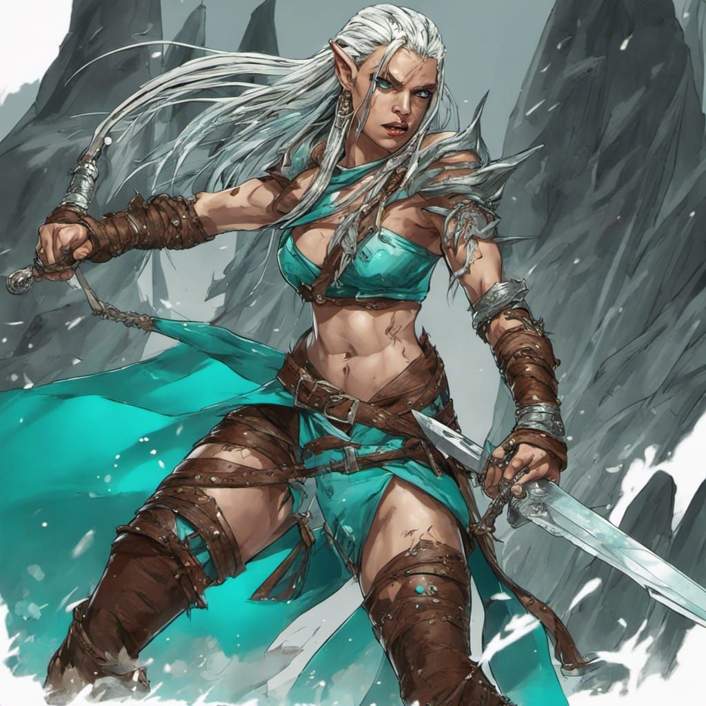 Furious Elf Warrior Slaying Monsters