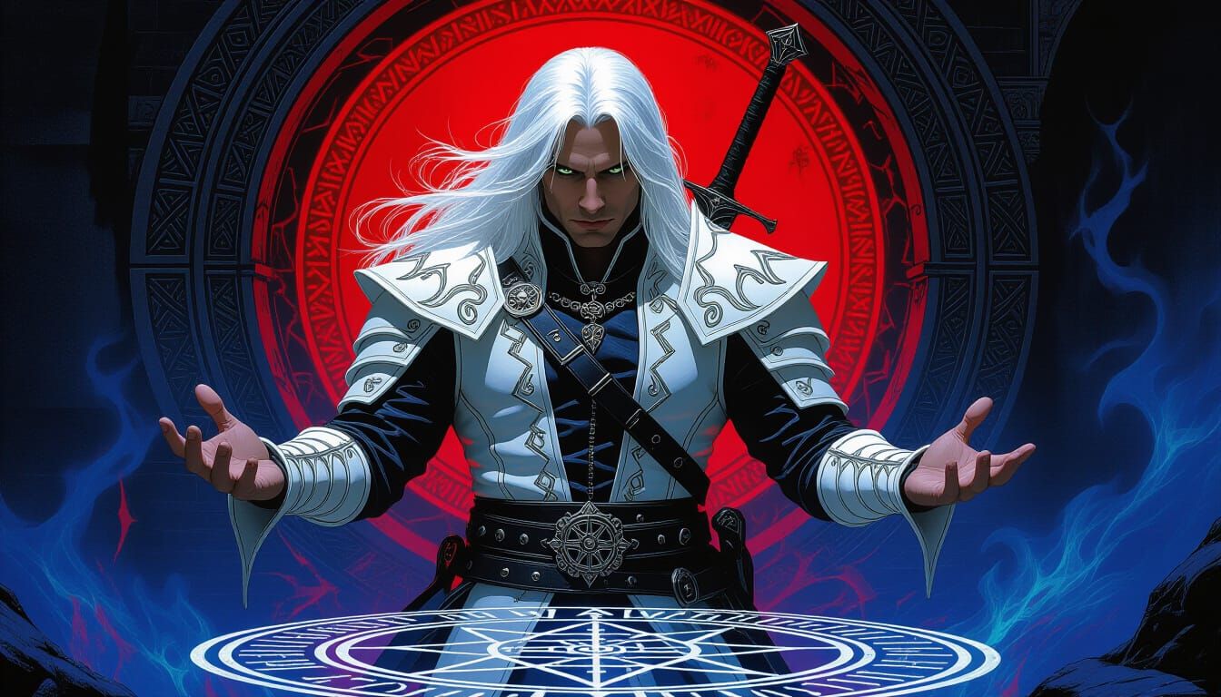 Sorcerer with Runes and Black Sword, Gothic Art