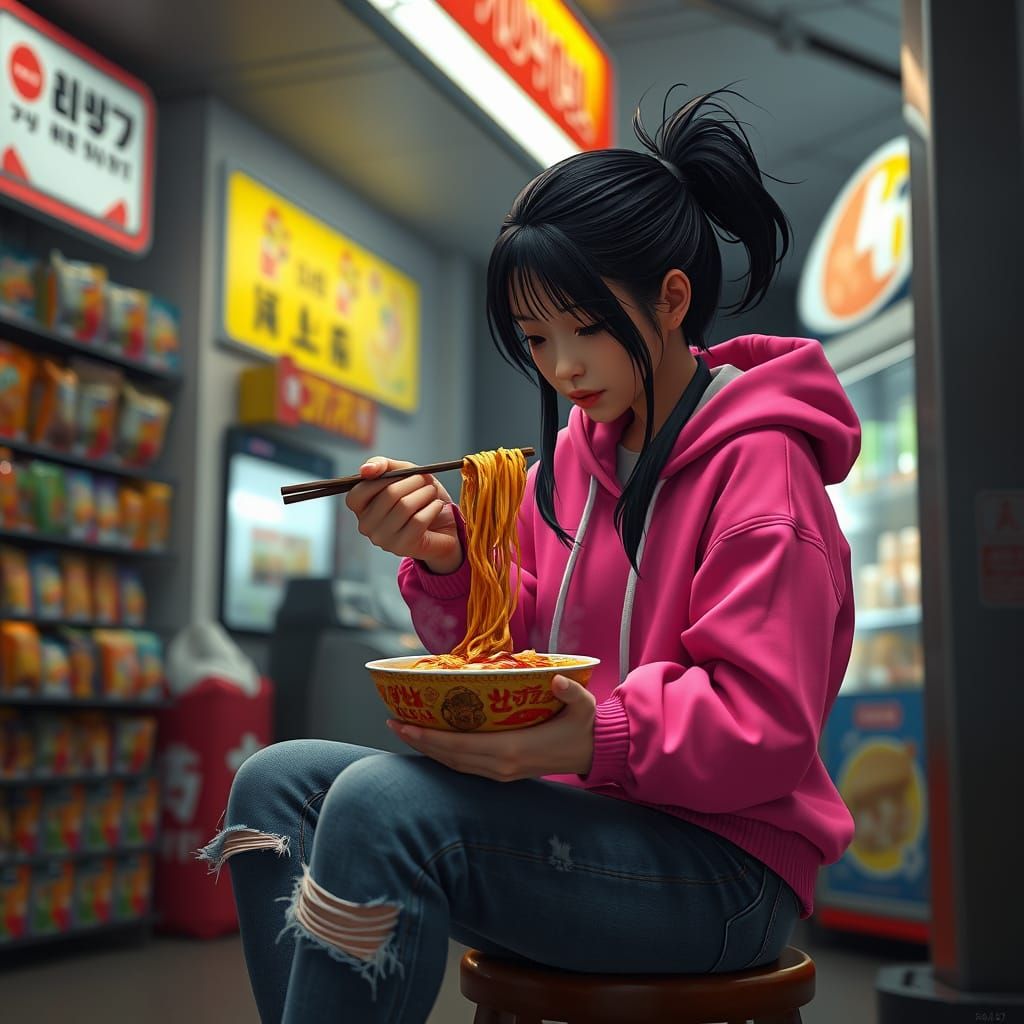 Cozy Ramen Moment in 3D Anime Style
