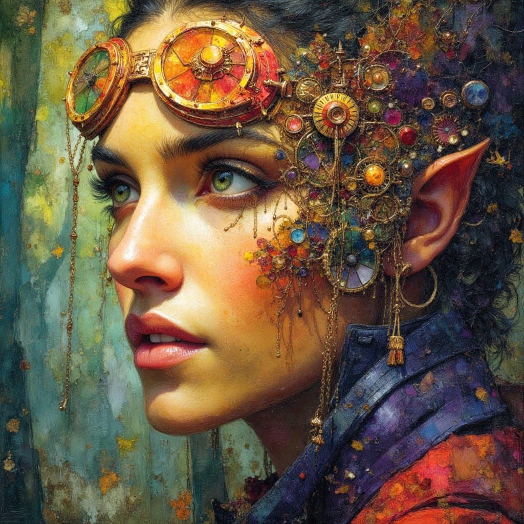 Steampunk Druid in Ancient Forest: Alcohol Ink Art