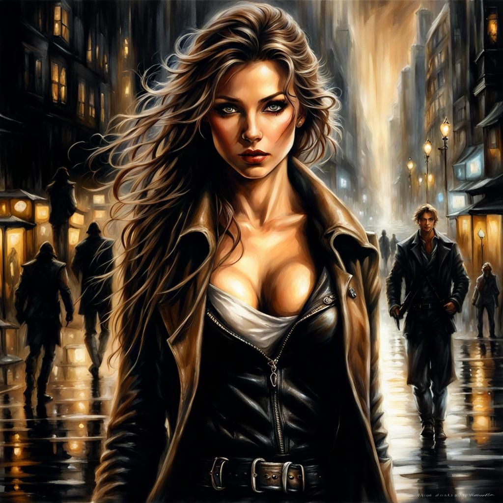 Hyperrealistic Portrait of Woman in City Street