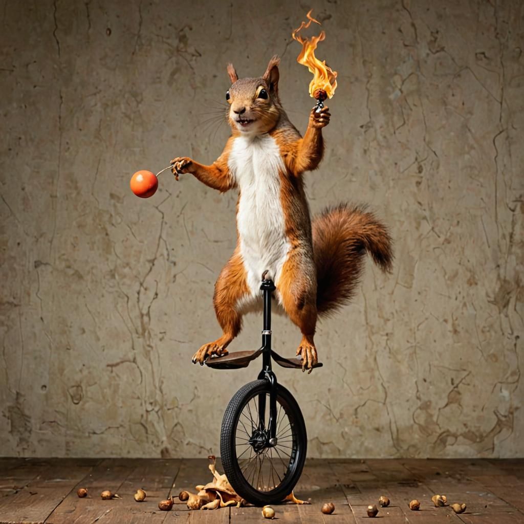 Absurd Comedy Scene with Squirrel Acrobat