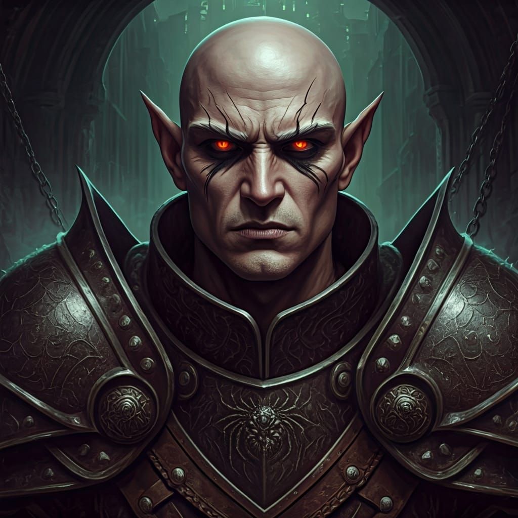 Drow Slave Hunter Captain in Dark Fantasy Style