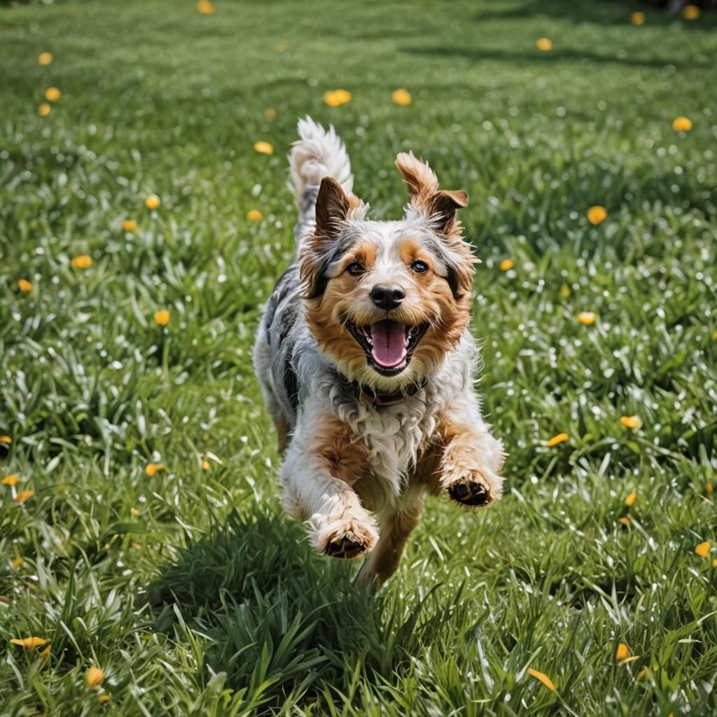 Happy Dog Portrait in Lush Green Yard