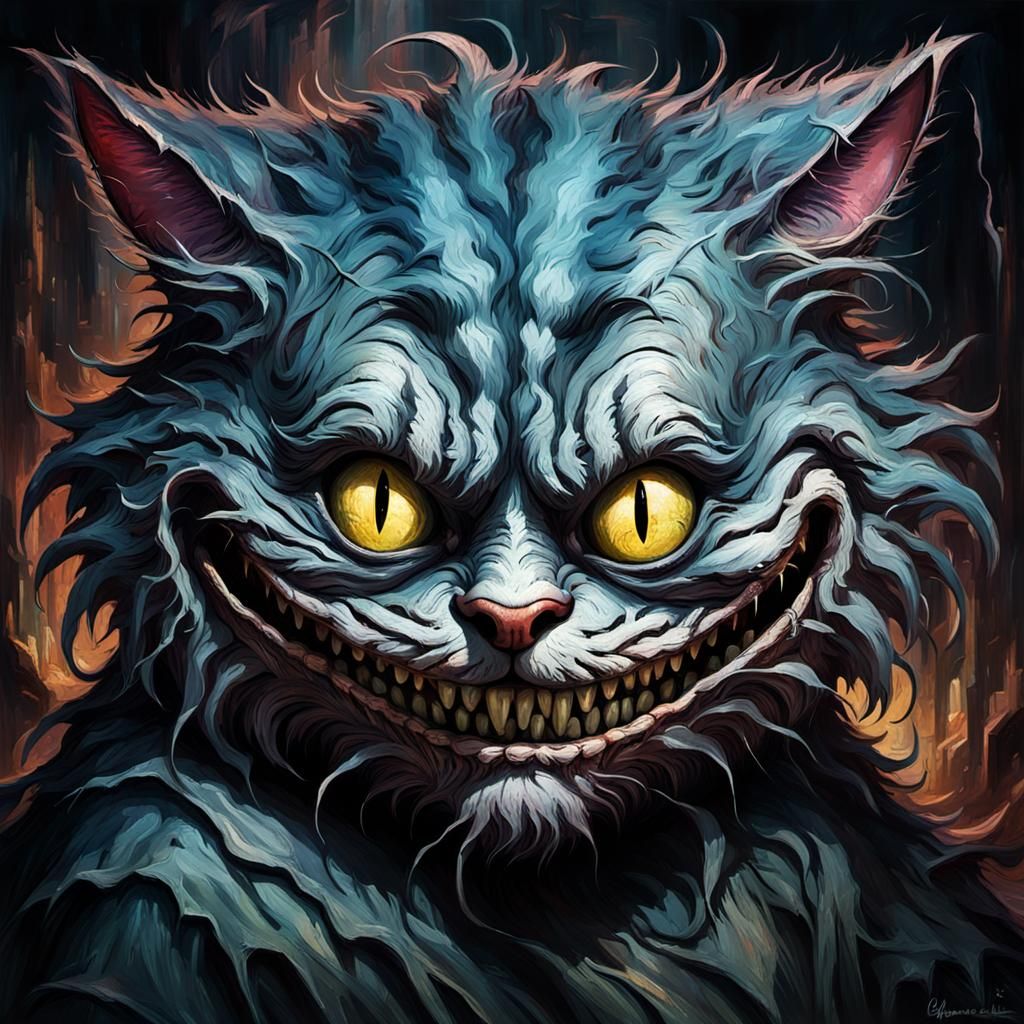 Grotesque Cheshire Cat: An Impressionist Horror Masterpiece