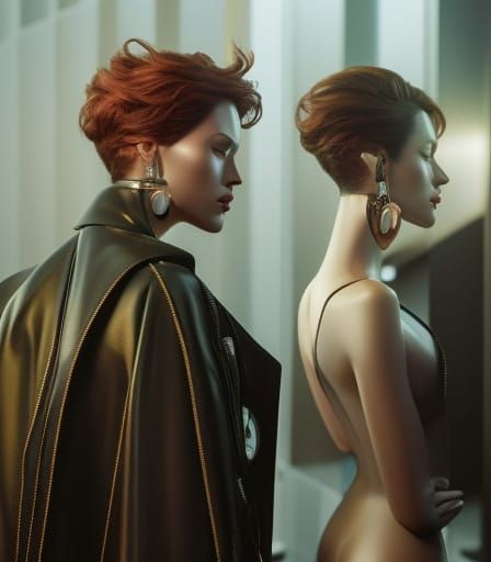 Hyperrealistic Woman in Latex Outfit, Digital Illustration
