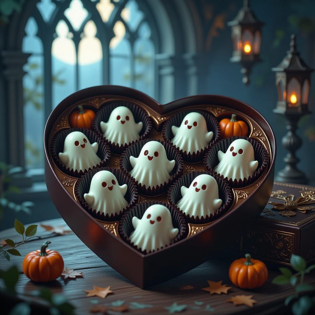 Haunted Heart Box of Ghost Chocolates in Fantasy Style