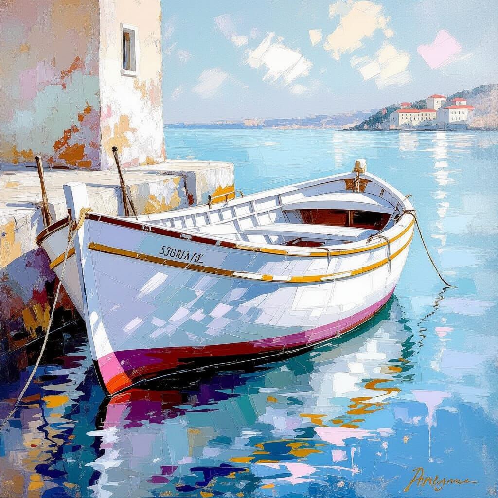 White and Lilac Boat in Metamodern Style