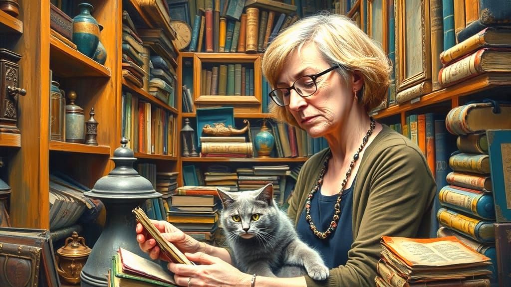 Retired Historian Teacher in Book-Filled Museum Library