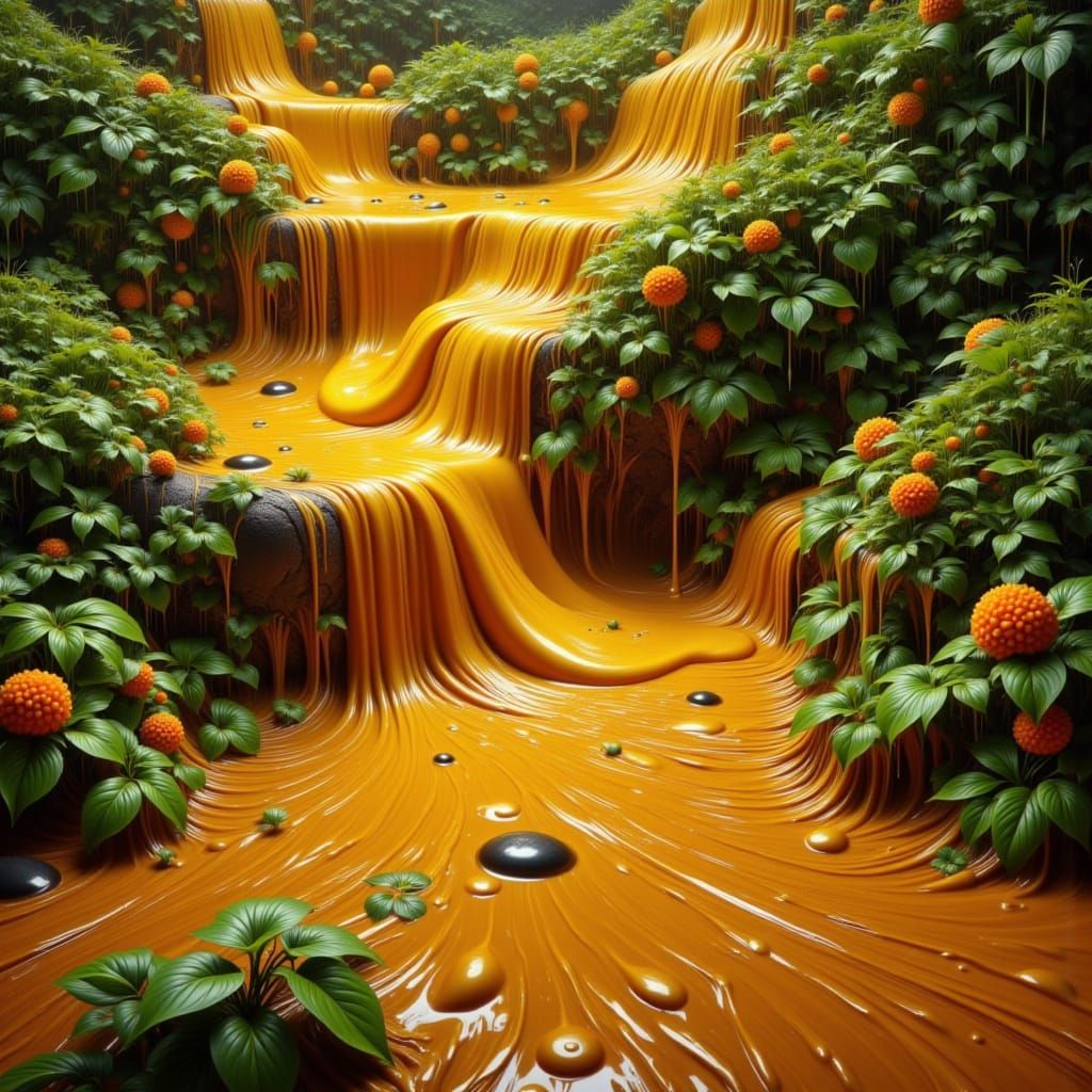 Surreal Honey Cascade in Abstract Expressionism