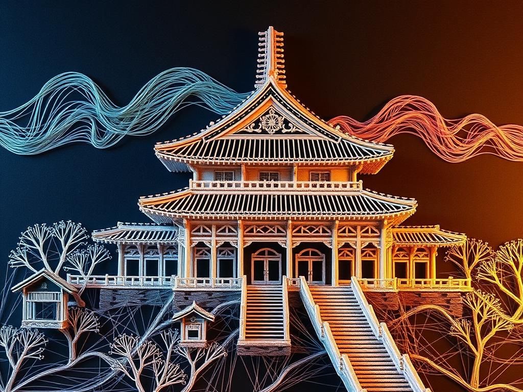 Iridescent String Art of a Japanese Palace