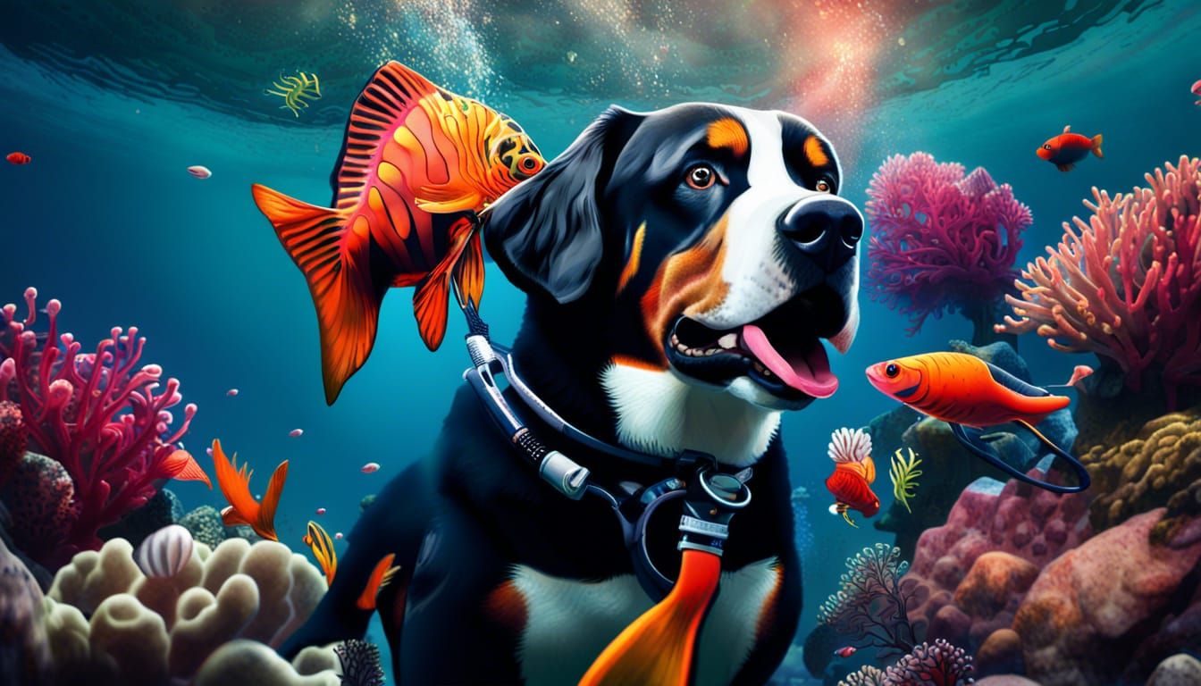 Scuba Dog's Underwater Surprise: A Matte Painting
