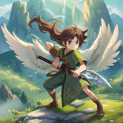 Anime Wolf Boy with Sword, Fantasy Concept Art