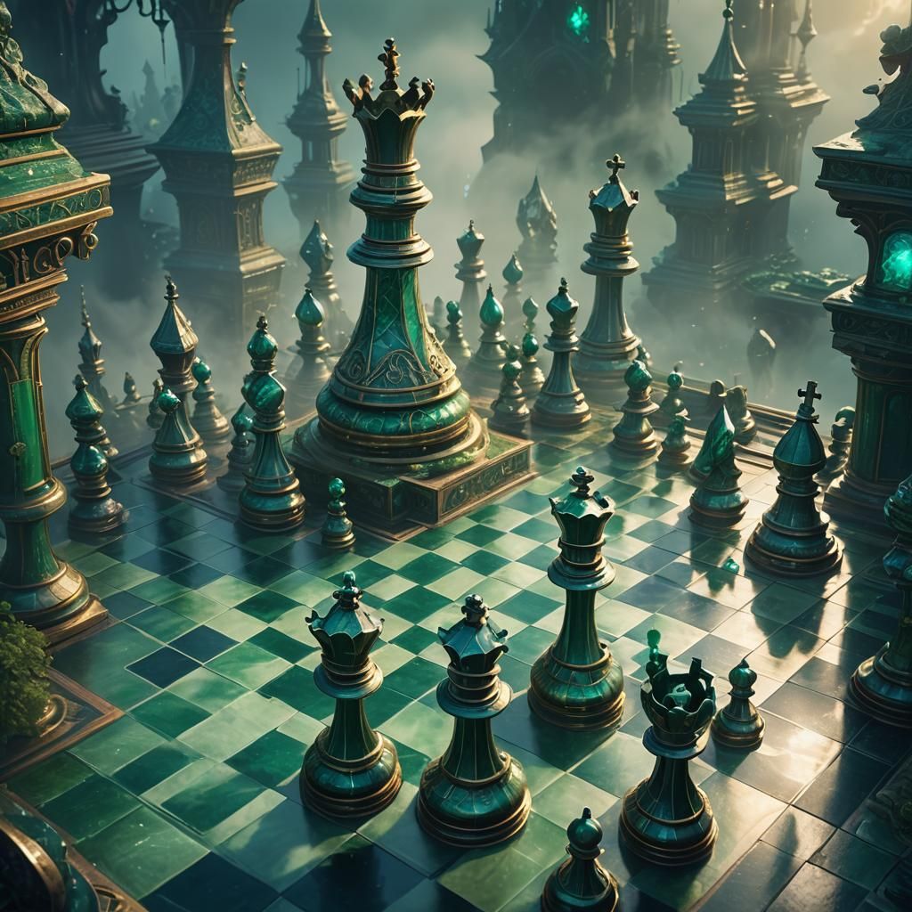 Mystical Chessboard with Surreal Pieces in Fantasy Concept A...