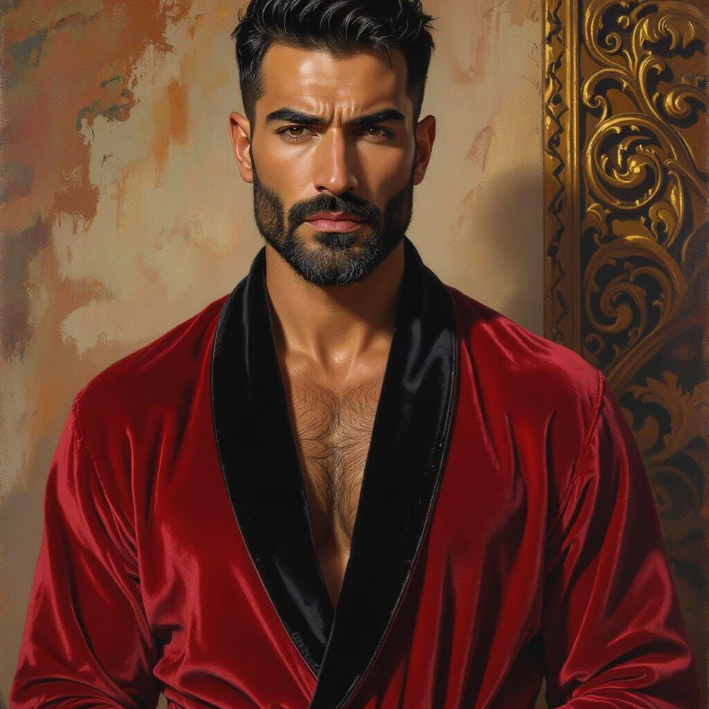 Fierce Master Hunk in Velvet Robe, Impressionist Style