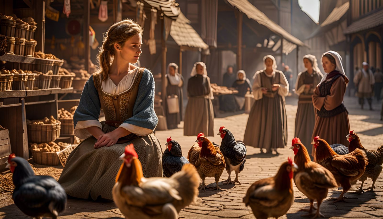 Minding the Chickens on Market Day in Medieval Europe