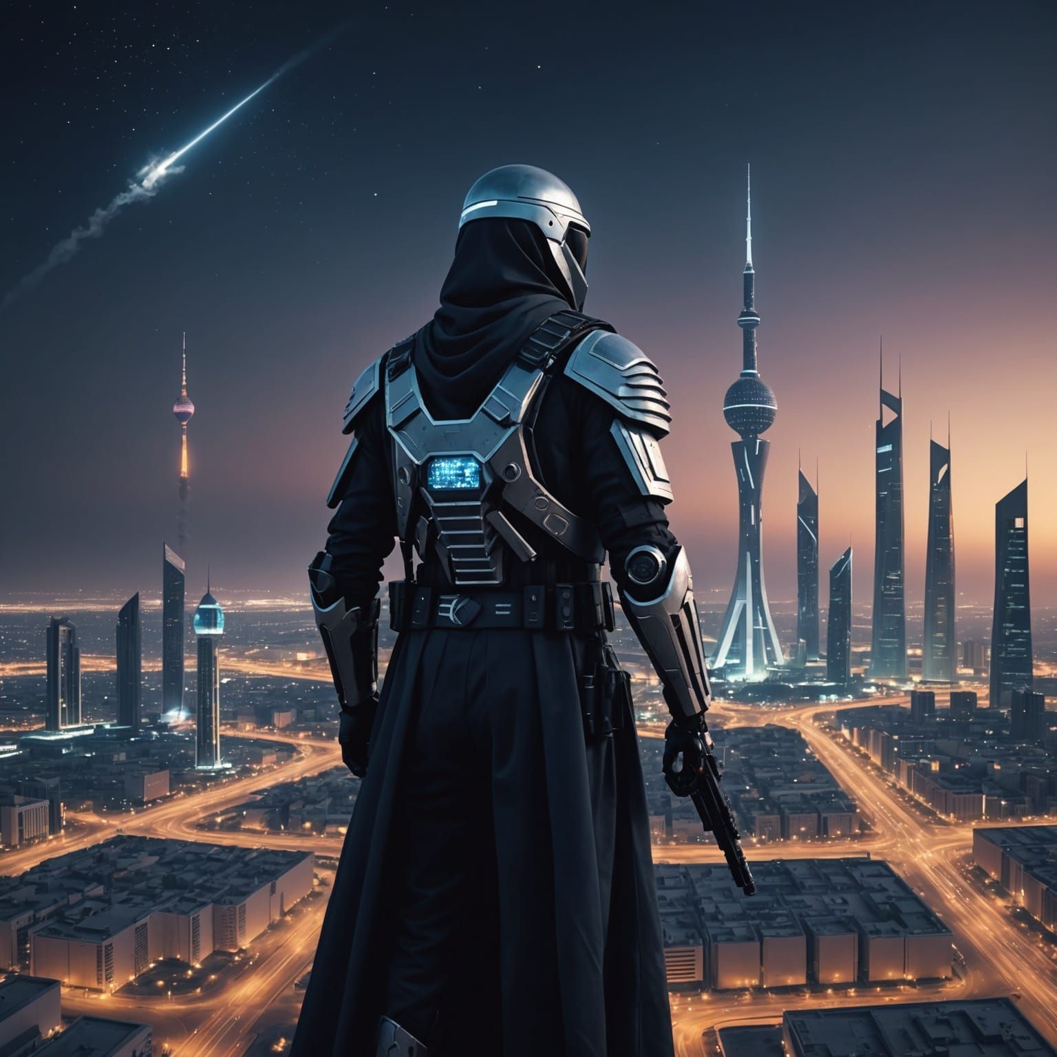 Futuristic Kuwait City at Night in Cybertron Style