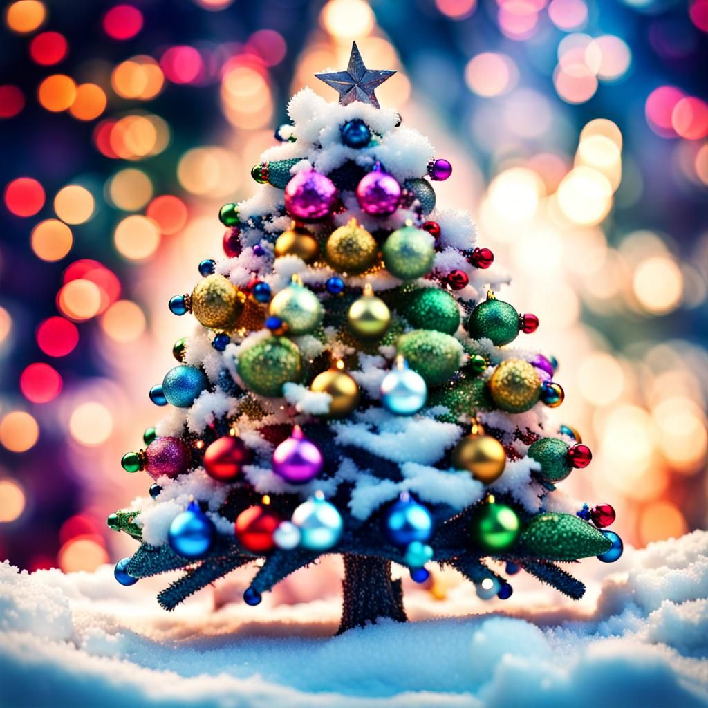 Detailed Christmas Tree in Snowy Winter Scene