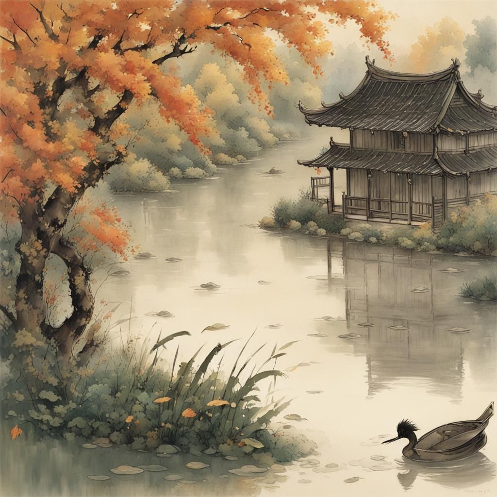 Raindrops in Autumn: A Fantastical Landscape Painting