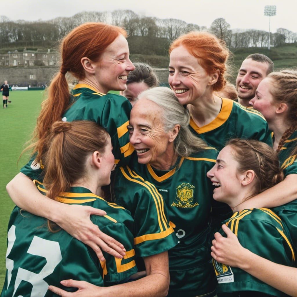 Ladies Football Team Group Hug: Friendship in Sports