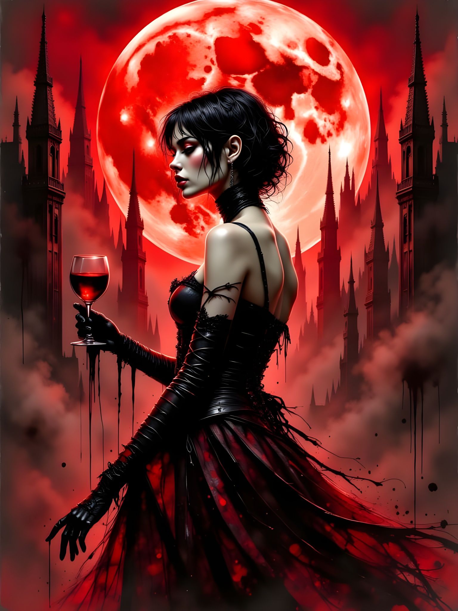Gothic Vampire Queen Under Blood Moon