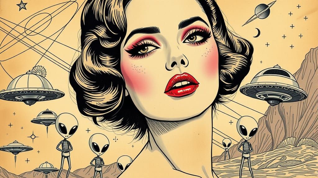 Exotic Woman Portrait with Surreal Vintage Collage Elements