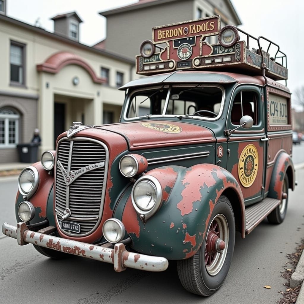 Vintage-Inspired Industrial Runway Model Close-Up in Cyberpu...